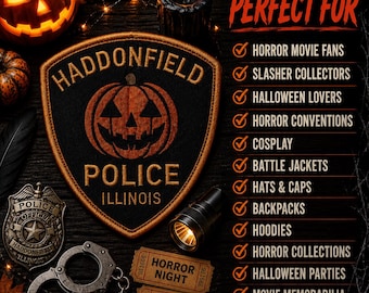 Haddonfield Police Patch/Iron-On Patch/Halloween Costume Decor/Adult Patches/Horror Movie Inspired/Sew-On Applique for Clothing, Jacket Hats