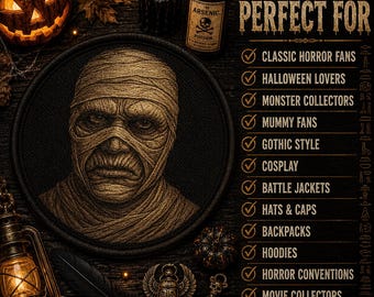 Iron-On Patch/Mummy Patch/Gothic Patch/Halloween Patch/Horror Movie Inspired Patches/Sew-On Patch Applique/Adult Patches/Printed Patch