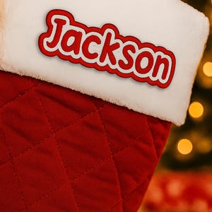 Custom Christmas Name Patch – Personalized Embroidered Holiday Patch – Sew On or Iron On Patch for Clothes, Stockings, Custom Xmas Patches