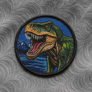 Dinosaur Patch Iron-on/Sew-on Applique for Vest Jacket Clothing Backpacks, Prehistoric, Allosaurus, T-Rex, Raptors, Costume Patch, Fossils