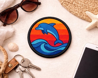 Dolphin Patch/Iron-On Patch/Coconut Girl Fun Vacation/Ocean & Beach Vibes/Sew-On Applique for Clothing Vest/Jacket Tote Bag Hats Backpack