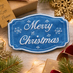 Merry Christmas Patch/Iron-on Patch/Personalized Festive Holiday Gifts/Embroidered Sew-on Applique for Stockings, Aprons, Clothing, Crafts
