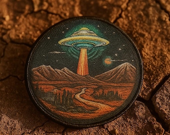 UFO Patch/Alien Flying Saucer Gift/Iron-On Patch/Xfiles Theme/Retro Sci-fi/Sew-On Applique for Clothing Vest/Jackets Backpack