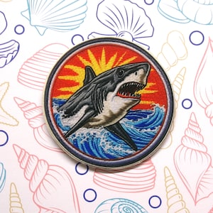 Great White Shark Patch Iron-on/Sew-on Applique for Jacket Vest Backpack Clothing, Shark Badge, Ocean Animal Patch, Carcharodon Carcharias