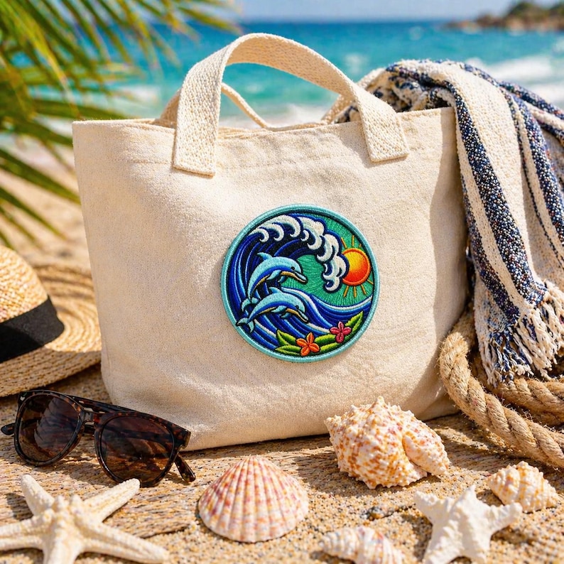 Dolphins & Ocean Waves Patch/iron-on Patch/coconut Girl/sea Life/beach ...
