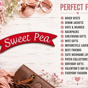Sweet Pea Patch/Iron-On Patch/Cute Nickname/Sarcastic & Funny/Girly Bikers/Embroidered Sew-on Applique for Clothing Vest/Jacket Hat Backpack
