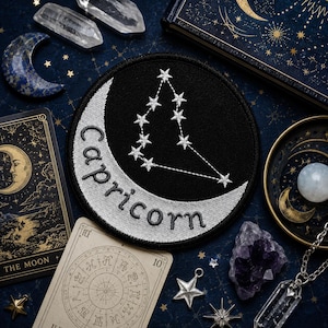 Capricorn Zodiac Sign Patch/Iron-On Patch/Horoscope Constellation/Celestial Star Signs/Embroidered Sew-On Applique for Clothing Jacket Hats
