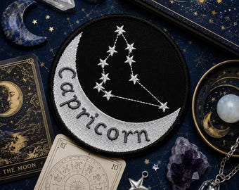 Capricorn Zodiac Sign Patch/Iron-On Patch/Horoscope Constellation/Celestial Star Signs/Embroidered Sew-On Applique for Clothing Jacket Hats
