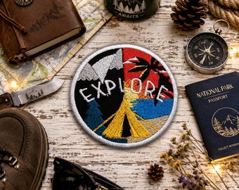 Explore Patch/Iron-on Patch/Outdoor Adventure/Camping & Hiking/Mountain Nature/Embroidered Sew-on Applique for Clothing, Jacket Hat Backpack