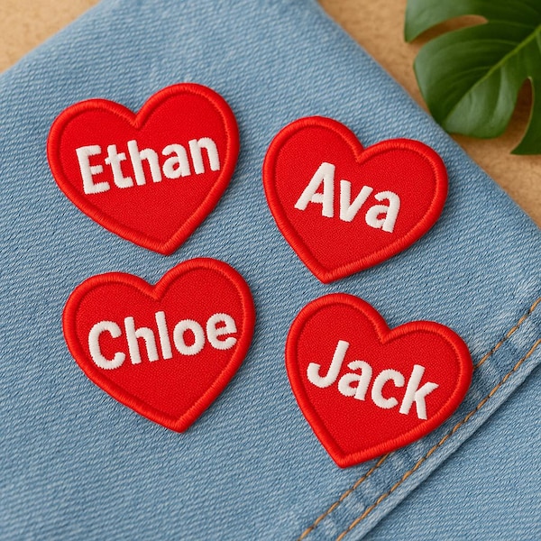 Custom Embroidered Heart Patch – Personalized Text Patches | Colorful Name Patch Iron-On or Sew-On | For Clothes, Uniforms, Bags