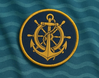 Anker & Steuerrad: Nautisches Emblem Aufnäher/Kokosnuss Mädchen Spaß Urlaub/Aufnäher für Kleidung Weste/Jacke, Hüte, Rucksäcke