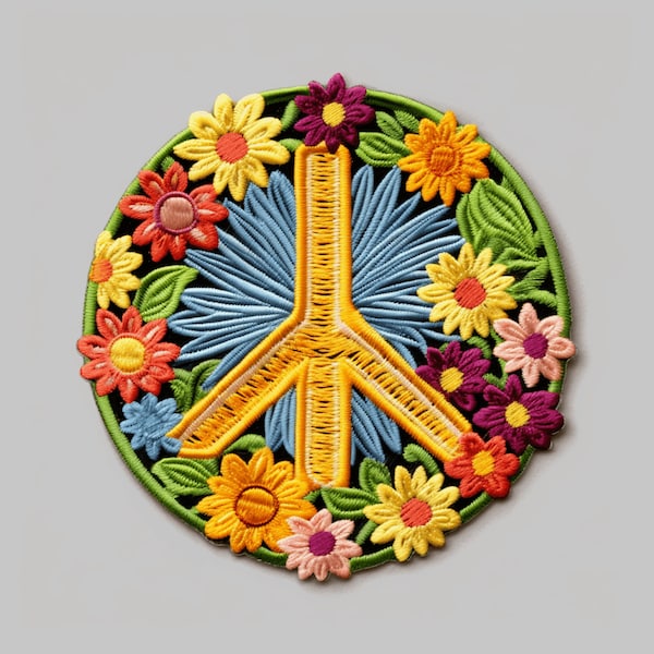 Peace Sign Patch Iron-on/Sew-on Custom Applique for Vest Jacket Denim Clothing Backpack, Decorative Badge, Flower Daisy Boho Hippie Retro