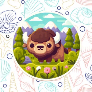 Cute Bison Sticker Decal, Buffalo Waterproof Vinyl Sticker, Water Bottle Laptop Car Truck Window Bumper Decal, Cartoon , Kids Craft, Nature