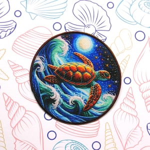 Sea Turtle Patch Iron-on/Sew-on Applique for Vest Jacket Clothing Backpack, Ocean Wave Patch, Sea Life Badge, Tropical Fish