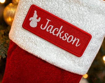 4&quot;x1.5&quot; Christmas Name Patch CUSTOM YOUR NAME Personalized Stocking Name Tag Embroidered Iron-on/Sew-on Premium Applique Festive Font 1 Each