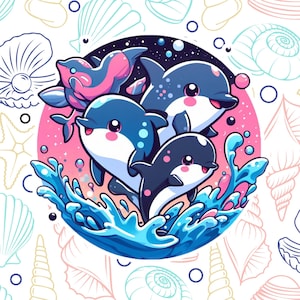 Cute Dolphin Sticker Decal, Waterproof Vinyl Sticker, Water Bottle Laptop Decal, Travel Souvenir, Ocean Animal, Cartoon, Kid Craft, Shark