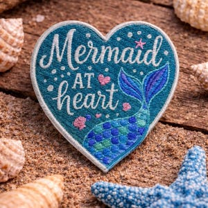 Mermaid at Heart Patch/Iron-On Patch/Beach Vibes Gift/Coconut Girl, Fun Vacation/Sew-on Applique for Clothing Vest/Jacket Tote Bag Backpack