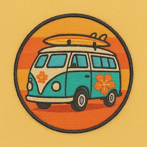 Retro Surf Van Patch/Hibiscus Patch/Iron-on Applique/Embroidered Sew-On for Tote Bags/Backpacks/Beach Vibes Patch/Ocean Waves/Surfer Patch