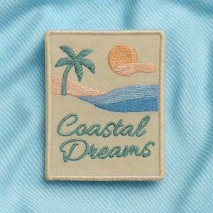 Coastal Dreams Patch/Iron-On Patch/Palm Trees & Sand/Sew-On Applique for Tote Bags Jacket Clothing Backpack/Coconut Girl Fun Vacation Gift