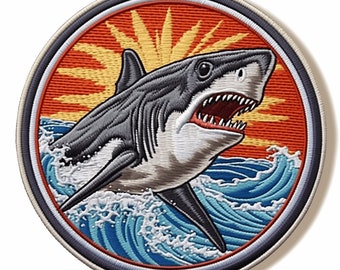 Great White Shark Patch Iron-on/Sew-on Custom Applique Jacket Denim Backpack Clothing, Decorative Badge, Ocean Beach Animal Sea Creature