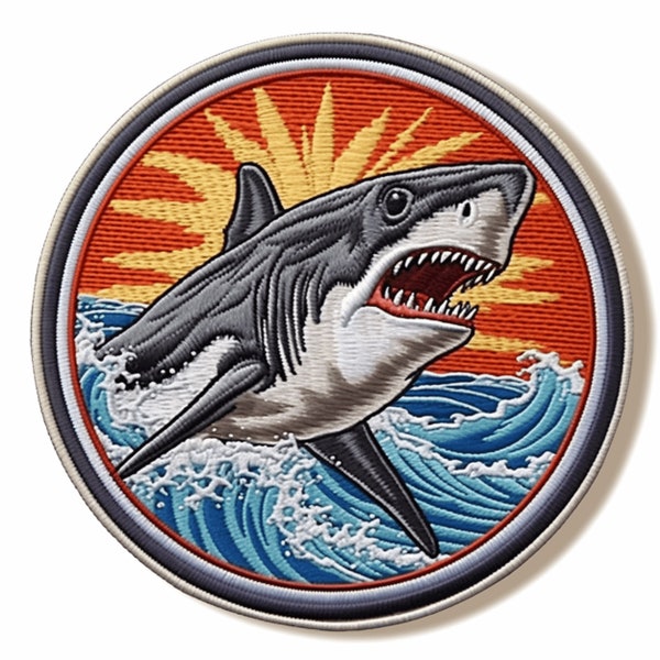 Great White Shark Patch Iron-on/Sew-on Custom Applique Jacket Denim Backpack Clothing, Decorative Badge, Ocean Beach Animal Sea Creature