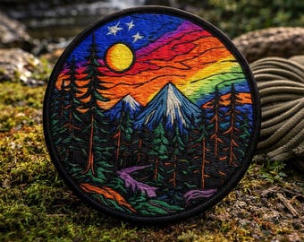 Mountain Patch/Iron-On Patch/Nature Badge/Hiking & Camping/Forest Tree/Seek Adventure/Sew-on Applique for Clothing Vest/Jacket Hats Backpack