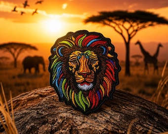 Majestic Lion Patch/Iron-on Patch/Africa Souvenir/Wild Animal Badge/Roaring Big Cats/Sew-on Applique for Clothing Vest/Jacket Hats Backpacks