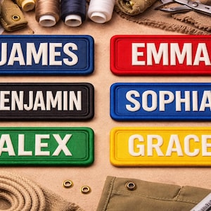 Custom Iron On Name Patch Personalized Tag (3.75" x 1.5") -For Backpacks, Uniforms, Jackets, Vests, Clothing, Gifts And More (1 Patch)