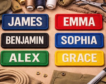 Custom Iron On Name Patch Personalized Tag (3.75" x 1.5") -For Backpacks, Uniforms, Jackets, Vests, Clothing, Gifts And More (1 Patch)