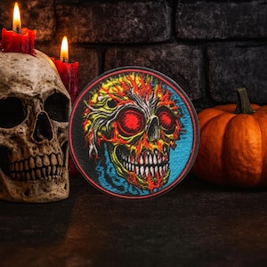Skeleton Skull Head Patch Iron-on/Sew-on Applique for Jacket Clothing, Halloween Costume, Biker Vest, Horror Fans, Zombies, Ghosts, Scary