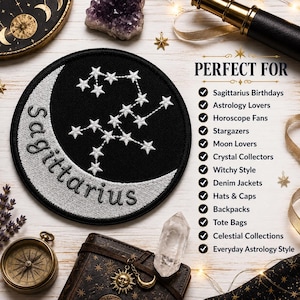 Sagittarius Zodiac Sign & Constellation Patch/Astrology Horoscope/Birthday Gift/Embroidered Sew-On Applique for Clothing Jacket Hat Backpack