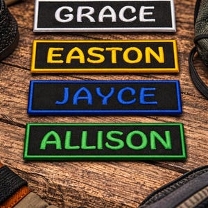 1" T x 4" W Custom Name Patch/Iron-On Patch/Embroidered Sew-on Applique for Vest, Jacket, Clothing, Backpack, Personalized Name Tag Patches