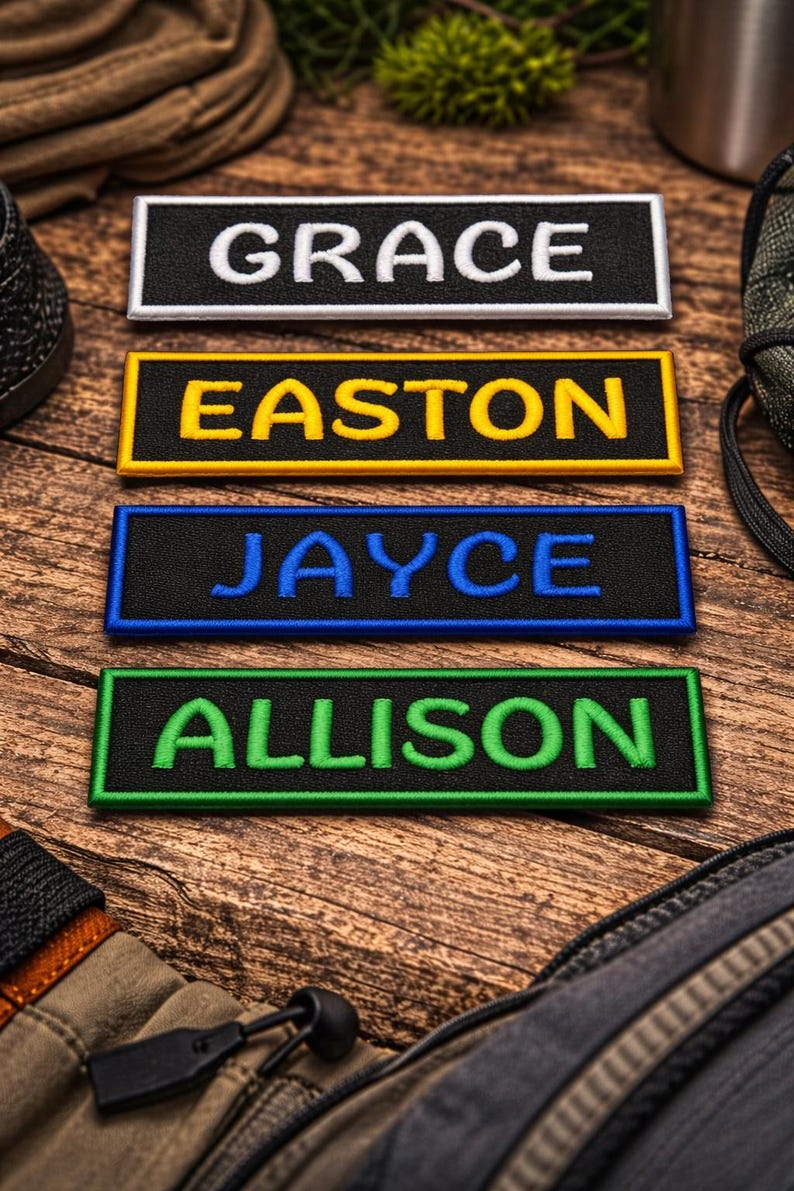 1" T x 4" W Custom Name Patch/Iron-On Patch/Embroidered Sew-on Applique for Vest, Jacket, Clothing, Backpack, Personalized Name Tag Patches image 1