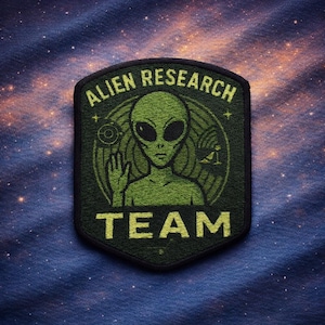 Alien Research Team Patch/UFO Flying Saucer/Iron-on Patch/Applique for Jacket/Vest Clothing Backpacks/Retro Gift/Xfiles Green Alien