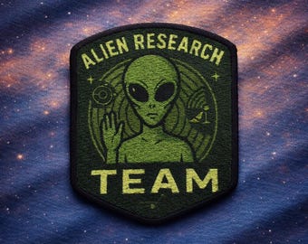 Alien Research Team Patch/UFO Flying Saucer/Iron-on Patch/Applique for Jacket/Vest Clothing Backpacks/Retro Gift/Xfiles Green Alien