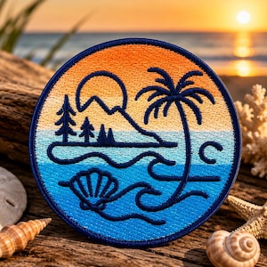 Écusson une ligne de scène de plage/Écusson thermocollant/Fille coco, cadeau souvenir de vacances amusantes/Appliques à coudre pour vêtements Sac fourre-tout Veste Sacs à dos Chapeaux