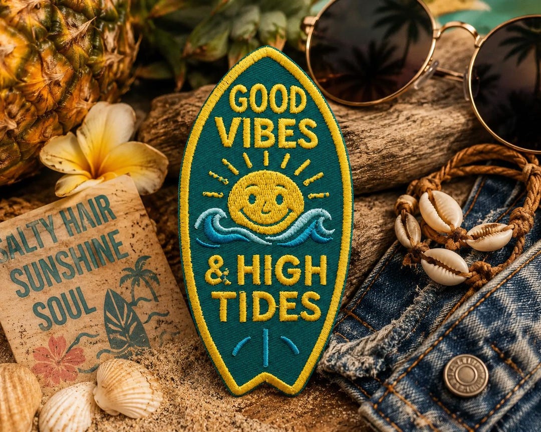 Good Vibes & High Tides Patch/iron-on Patch/surfboard Surfer/coconut ...