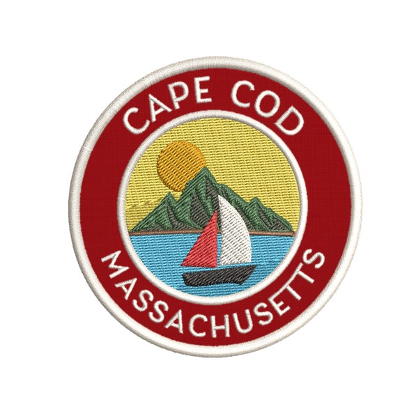 Mountain Sailboat Scene - Cape Cod, Massachusetts - 3.5" Iron/Sew-On Embroidered / Adventure Fun / Souvenir Patches for Jackets Bags / DIY