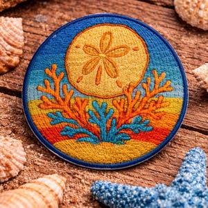 Sand Dollar Patch/Iron-On Patch/Coral Reef, Ocean Souvenir Gift/Fun Vacation/Sew-On Applique for Clothing Tote Bags Backpacks Hats Jacket