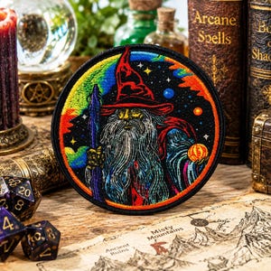 Wizard Sorcerer Patch/Iron-on Patch/Mystical Dark Fantasy/Arcane Spellbook/RPG Badge/Geek/Sew-on Applique for Clothing Jacket Hats Backpacks