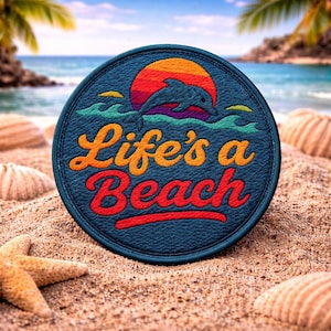 Das Leben ist ein Strand Aufnäher/Bügelbild/Ocean Wave & Delfine/Kokosnuss Mädchen/Aufnäher für Kleidung Weste/Jacke Hüte Tote Tasche Rucksack