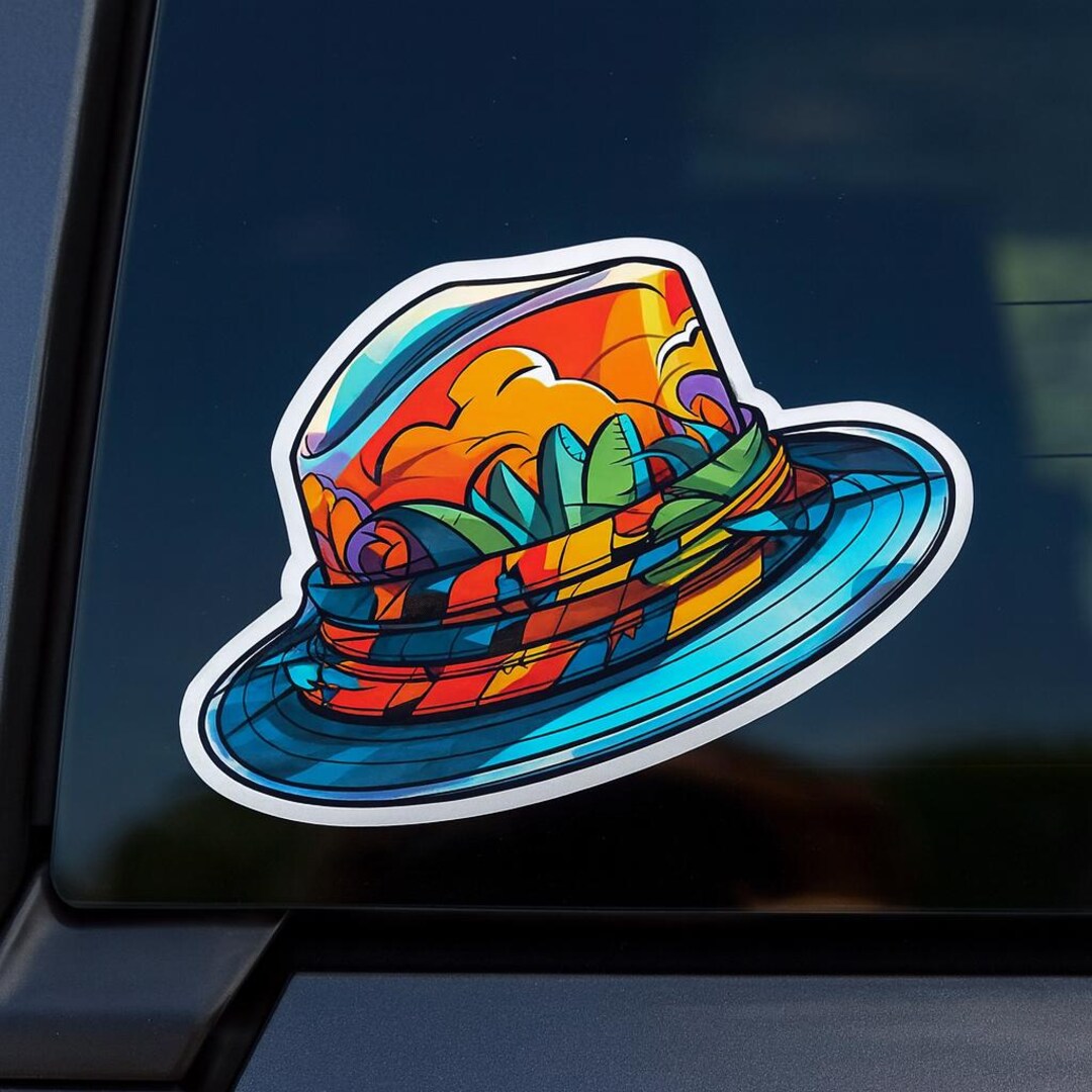 Vibrant Beach Hat Sticker Decal/waterproof Vinyl/beach Animal Sticker ...