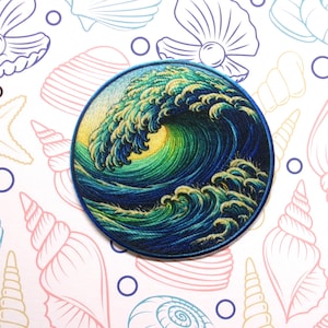 Ocean Waves Patch Iron-on/Sew-on Applique for Vest Jacket Clothes Bags, Travel Souvenir, Beach, Tropical Fish, Nature Badge, Ocean Animals