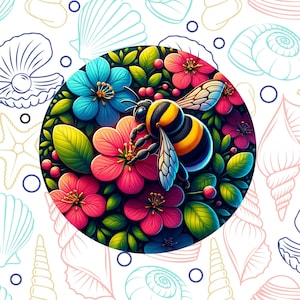 Bumblebee Sticker Decal, Waterproof Vinyl Sticker, Water Bottle Laptop Car Truck Window Bumper Decal, Cartoon, Colorful, Flowers, Insects