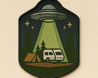 UFO Patch/Iron-on Patch/Beam Me Up/UFO Flying Saucer/Xfiles Sci-fi Theme/RV Camper/Sew-On Applique for Clothing Vest/Jacket Backpack Gear