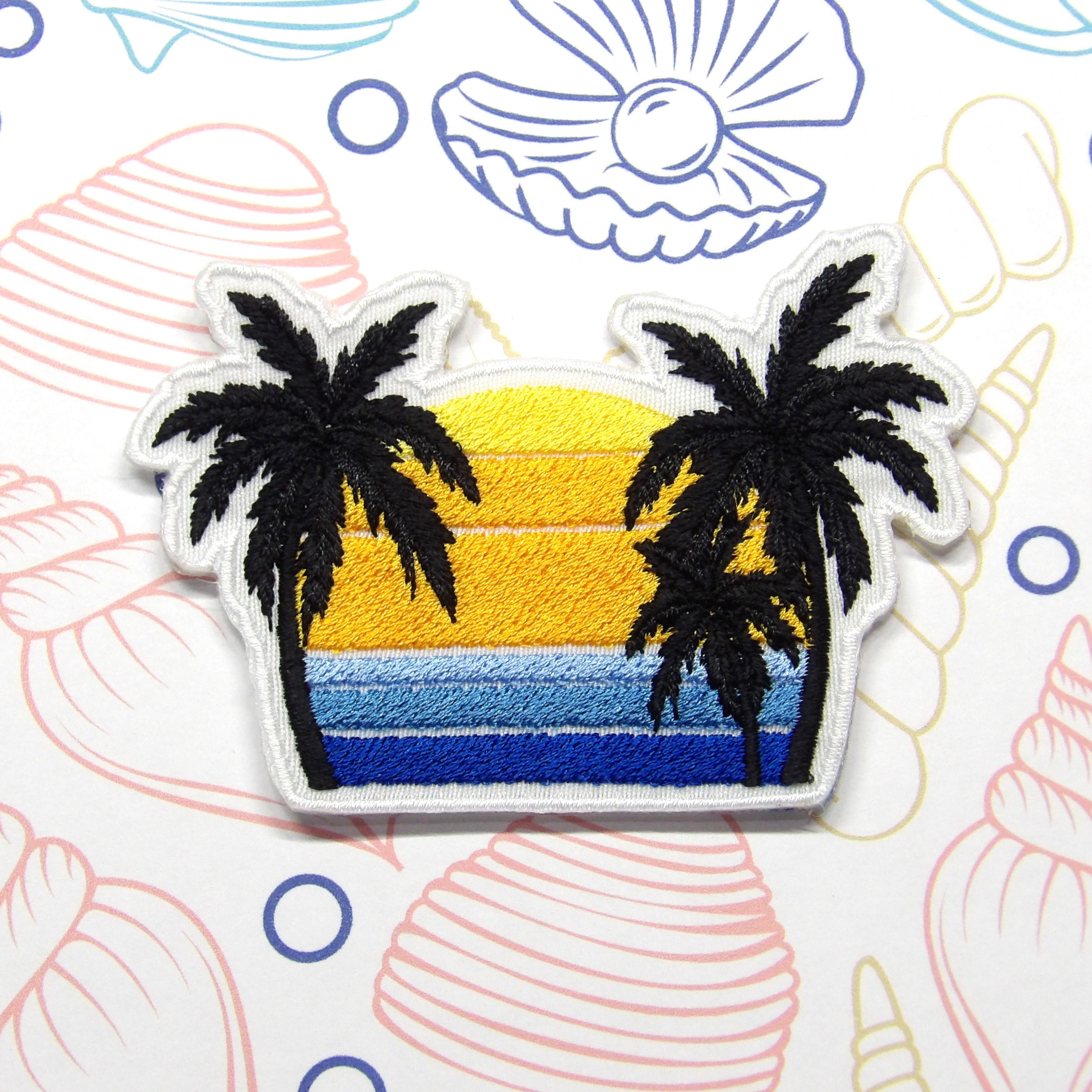 Athena Brands Miami Beach Florida Embroidered Iron-On Patch – Sunset Palm Tree Souvenir