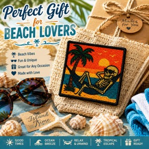 Beach Bum Skeleton Patch/Iron-on Patch/Sunglasses Hammock/Coconut Girl/Sew-On Applique for Clothing Vest/Jacket Hats Tote Bags Backpack image 4