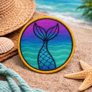 Mermaid Tail Silhouette Patch/Iron-On Patch/Coconut Girl, Fun Vacation/Sew-on Applique for Clothing Vest/Jacket Backpack Hats Tote Bags