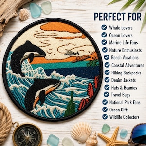 Orca Whale Patch/Iron-On Patch/Majestic Ocean Scene/Marine Life/Nature Lovers/Sew-On Applique for Clothing Jacket Hat Tote Bag Backpack Gear
