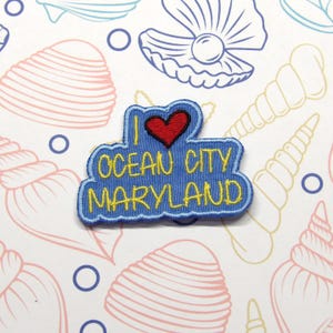 I Love Ocean City Maryland Patch Embroidered Iron-on/Sew-on Applique for Vest Jacket, Clothes, Backpack, Ocean Wave, Beach Vacation Souvenir
